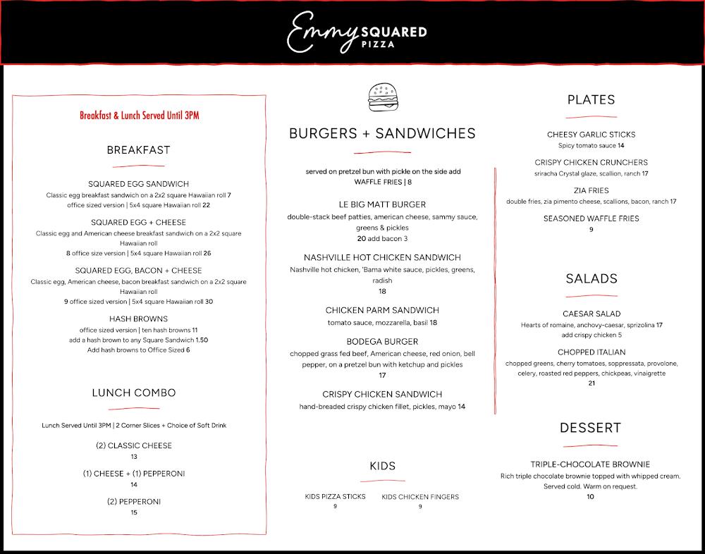 Emmy Squared Pizza Menu image 2